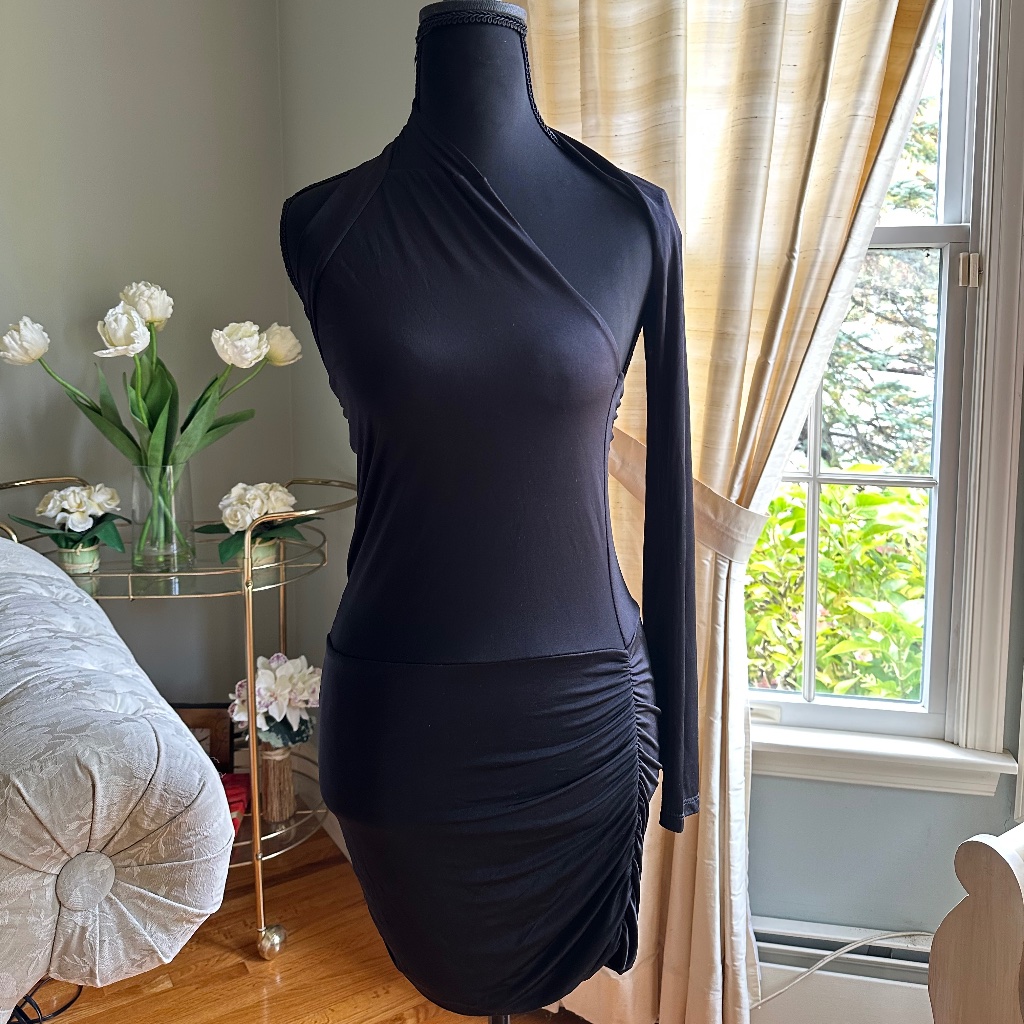 Lux Elegant Black One Shoulder Sleeve Dress Nwt
